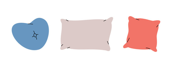 Set of fluffy pillows. Comfortable pillows for sleep. Vector illustration.