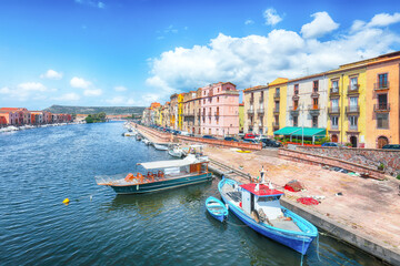 Unbelivable cityscape of Bosa town on Temo river.