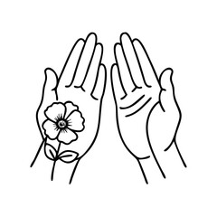 prayer hands with poppy icon, prayer hands with poppy line art - simple line art of prayer hands with poppy, perfect for prayer hands with poppy logos and icons