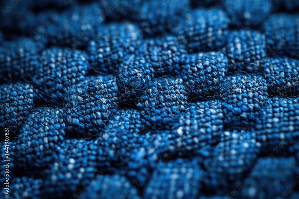 Poster Close-up of textured blue fabric showing intricate weave and deep color.