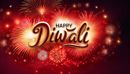Happy Diwali festival of light gold handwritten calligraphy typography sparkle firework