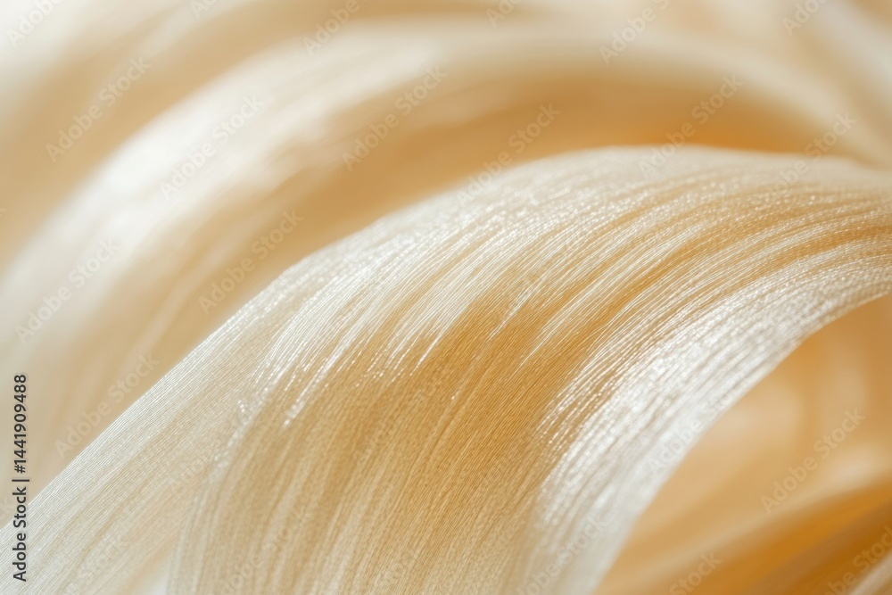 Poster close-up of elegant, flowing, light beige fabric with a subtle shimmer, creating a soft and luxuriou