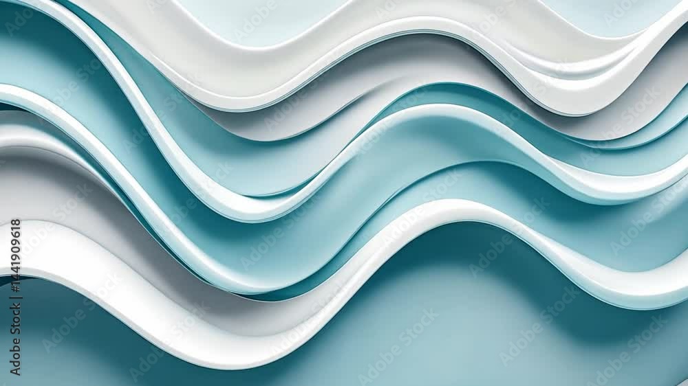 Poster Wavy patterns in soft blue and white create modern aesthetic background, evoking calm and tranquility with smooth, flowing waves that enhance design elements.