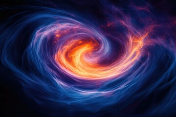 Abstract swirling vortex of blue and orange energy, resembling a cosmic nebula or fiery storm.