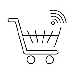 shopping cart with wi fi signal icon, shopping cart with wi fi signal line art - simple line art of shopping cart with wi fi signal, perfect for shopping cart with wi fi signal logos and icons