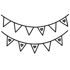 Romantic Bunting with Hearts Outline
