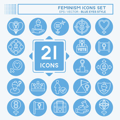 Icon Set Feminism. related to Education symbol. blue eyes style. design editable