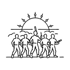 silhouette of soldiers at sunset icon, silhouette of soldiers at sunset line art - simple line art of silhouette of soldiers at sunset, perfect for silhouette of soldiers at sunset logos and icons