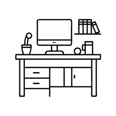 small office desk setup icon, small office desk setup line art - simple line art of small office desk setup, perfect for small office desk setup logos and icons