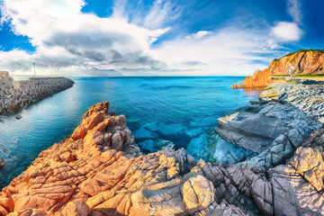 Exciting  sunset view of Red Rocks (Rocce Rosse) in Arbatax.