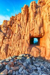 Impressive sunset view of Red Rocks (Rocce Rosse) in Arbatax.