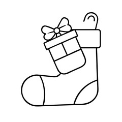 sock shaped gift icon, sock shaped gift line art - simple line art of sock shaped gift, perfect for sock shaped gift logos and icons