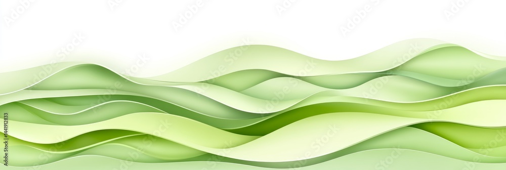Poster abstract green paper carved background with flowing wave patterns, nature inspired layered design