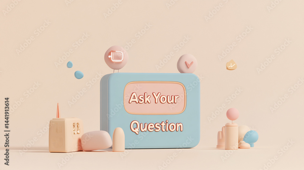 Aufkleber 3D render of pastel-colored shapes and text 