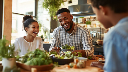 Happy African American Family Enjoying a Healthy Meal Together at Home