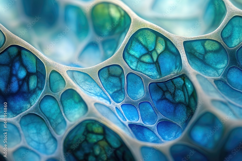 Aufkleber Abstract image of interconnected blue cells resembling a biological network or futuristic technology.