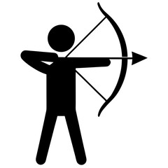 Archer Pictogram Black Silhouette Aiming With Bow And Arrow Vector Illustration