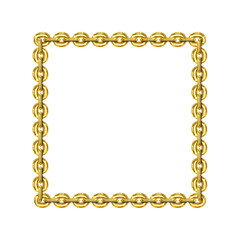 Vintage square frame, gold chain, isolated. Empty copy space for paintings, mirrors or photo. Vintage simple frame. Golden style decorative squared border, jewel deco art object. Png