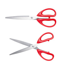 Red handle scissors isolated on white background