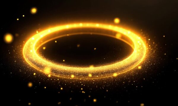 Golden Glowing Halo Ring with Sparkles in 4K Ultra HD, Magical Light Effect Animation with Shimmering Golden Particles, Glowing Halo Ring, Radiant Halo Light Circle, Stunning 4K Visuals of Magical Hal