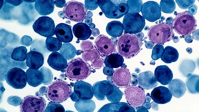 Microscopic view of cells showcasing various shapes and colors in a laboratory setting