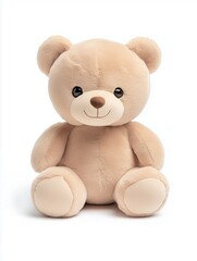 Soft plush teddy bear, warm beige color, cute expression, perfect for kids, cozy gift, and cuddly companion for all ages