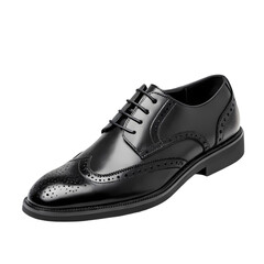 Elegant Black Leather Brogue Oxford Shoes for Men isolated on transparent background