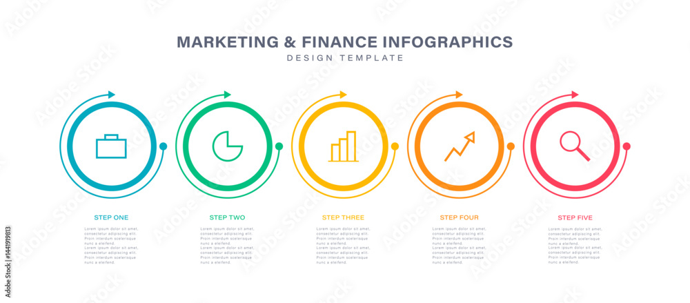 Poster five steps or options vector infographic template with icons and text. infographic design for busine