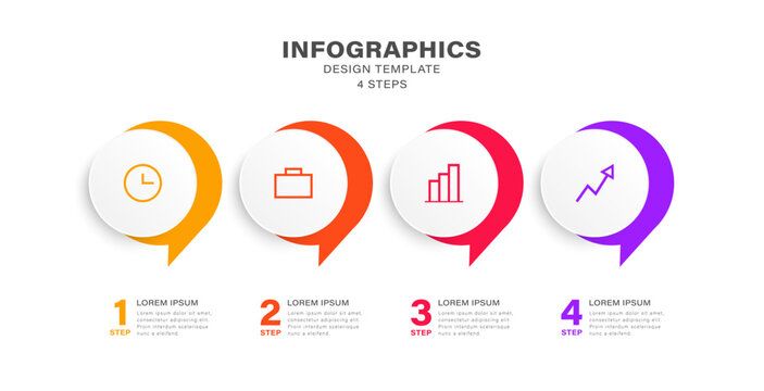 Four steps infographic design template with four options and icons. Speech bubble infographic design with place for data