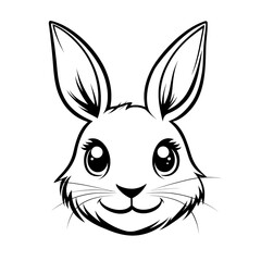 Black and white bunny face illustration with gentle expression and long upright ears