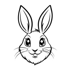 Cute bunny face with detailed line art and expressive features in black and white vector