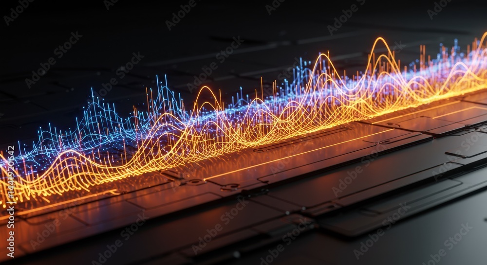 Aufkleber abstract visualization of data flow and digital waves: futuristic technology concept