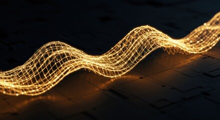 Abstract Golden Wave of Light Digital Network Grid Technology Data Flow