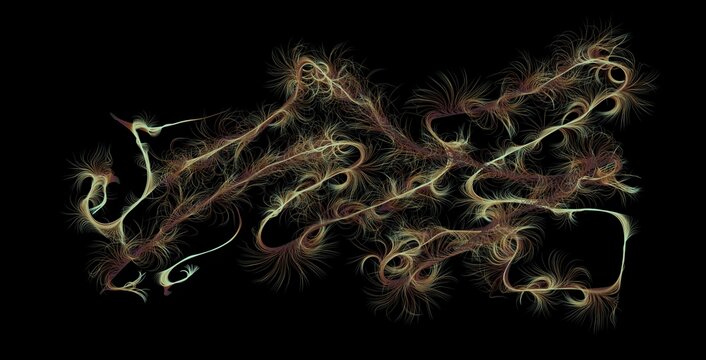 Abstract beige fiber digital art on black technology background. Bokeh and transparent composition