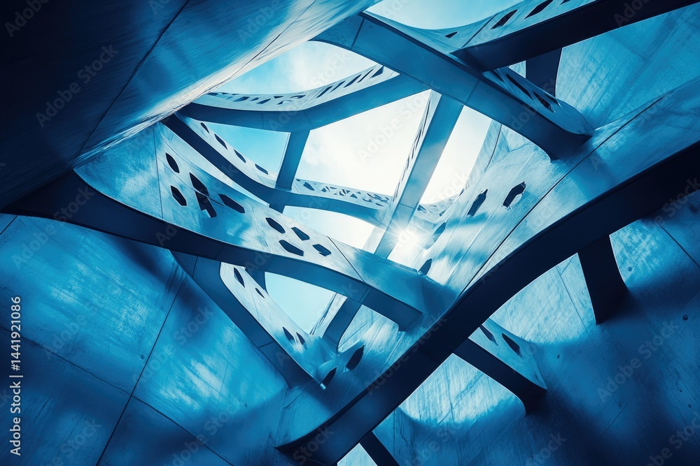 Aufkleber Abstract architectural design showcasing intricate metalwork and sunlight filtering through.