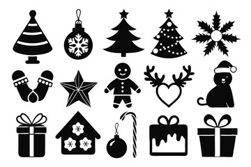Christmas black and White Icon Set silhouette And White Background