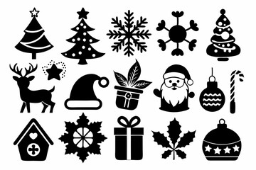 Christmas black and White Icon Set silhouette And White Background