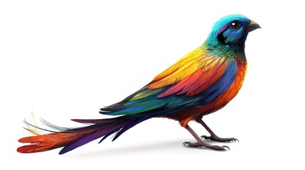 Fototapeta premium A colorful bird from fantasy art, standing against white
