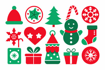 Christmas color icon set silhouette 