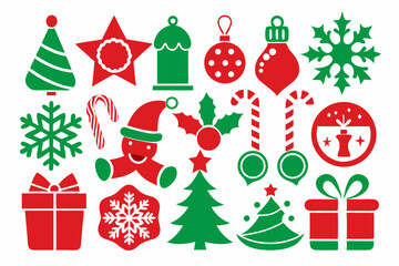 Christmas color icon set silhouette 