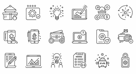 Line Icons Representing Business Strategy and Technology