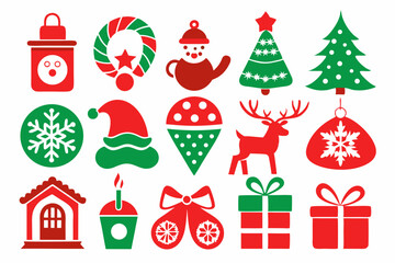 Christmas color icon set silhouette 