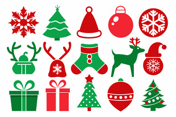 Christmas color icon set silhouette 