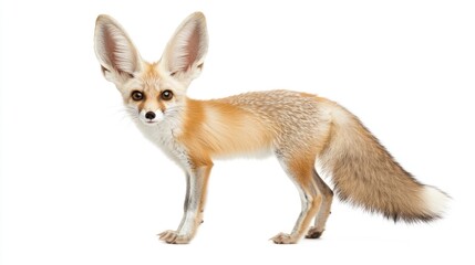 A fennec fox standing with oversized ears, isolated on white