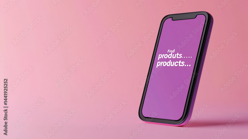 Poster purple smartphone mockup on pink background, showcasing 
