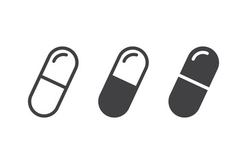 Capsule vector icon. Pills vector icon set. Pharmaceutical capsule symbol. Antibiotic drug tablet medicine icon in black color.