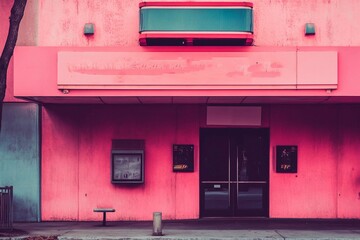 A pink movie theater with the words "Motivational Poster" on the marquee.