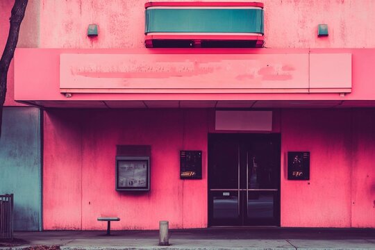 A pink movie theater with the words "Motivational Poster" on the marquee. - Powered by Adobe