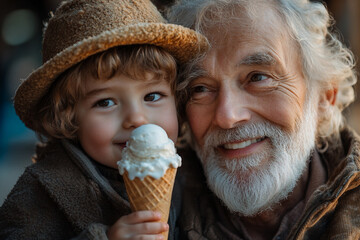 Generative AI Portrait of Grandfather and Child Showing Emotion Across Generations