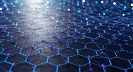 Naklejka premium Abstract Hexagon Network: Digital Connectivity and Global Data Flow Visualization